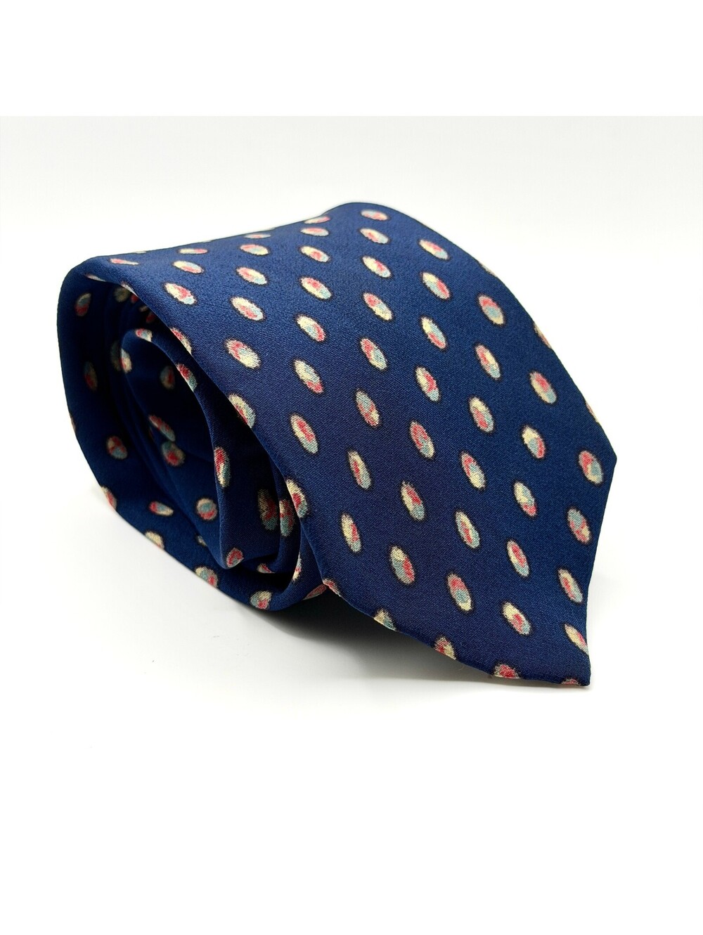 Vintage 70s David Lawrence Navy Silk Pastel Dot Necktie